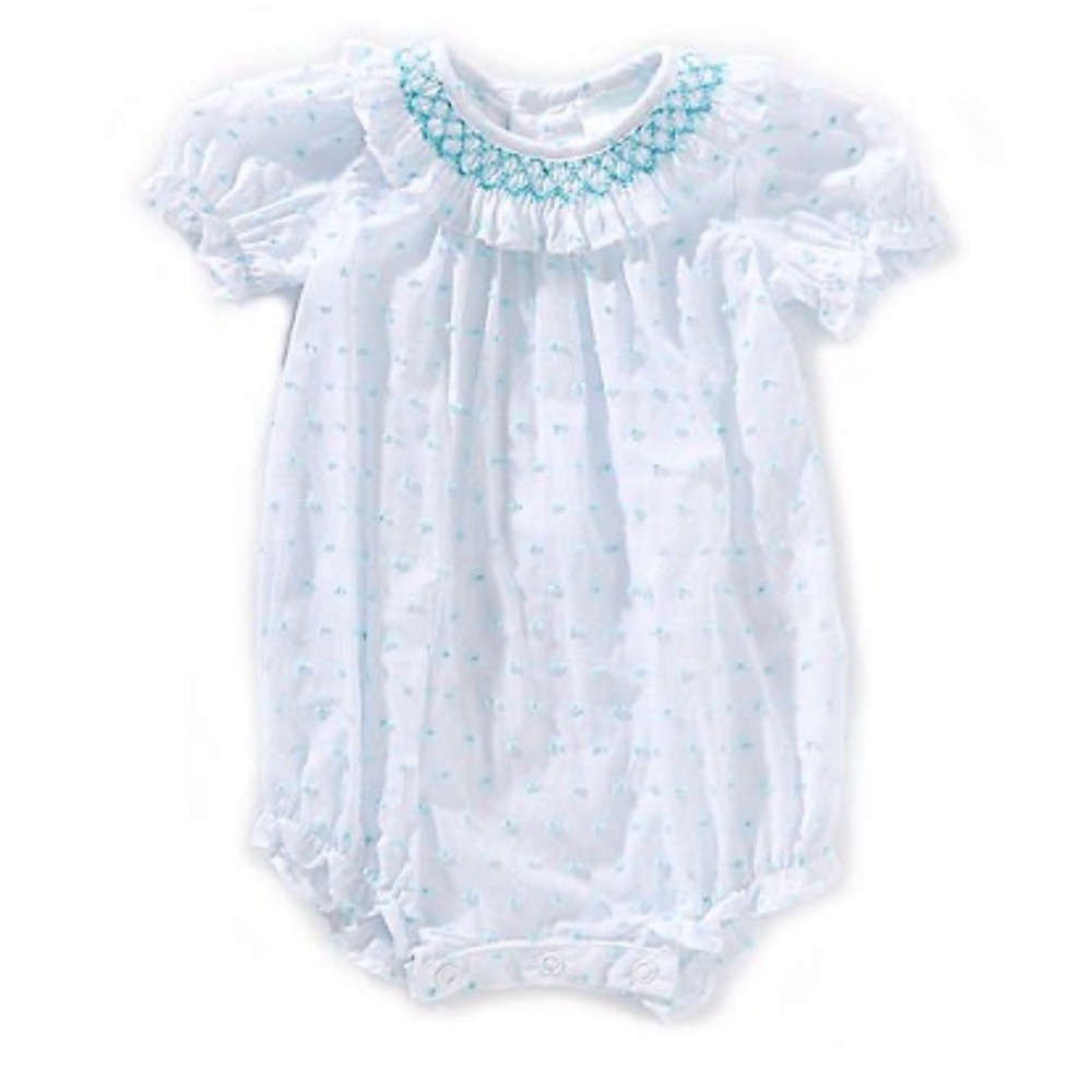 NWT Edgehill Collection Baby Bubble Romper 9M White Blue Embroidered
